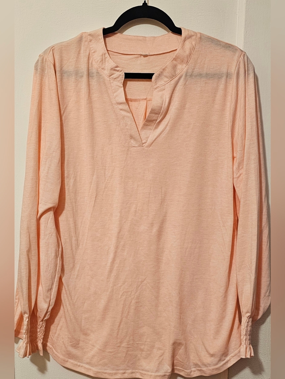 Light Peach V-Neck Long Sleeve Top